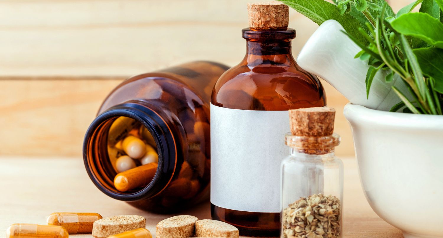 Containers of pills and capsules.