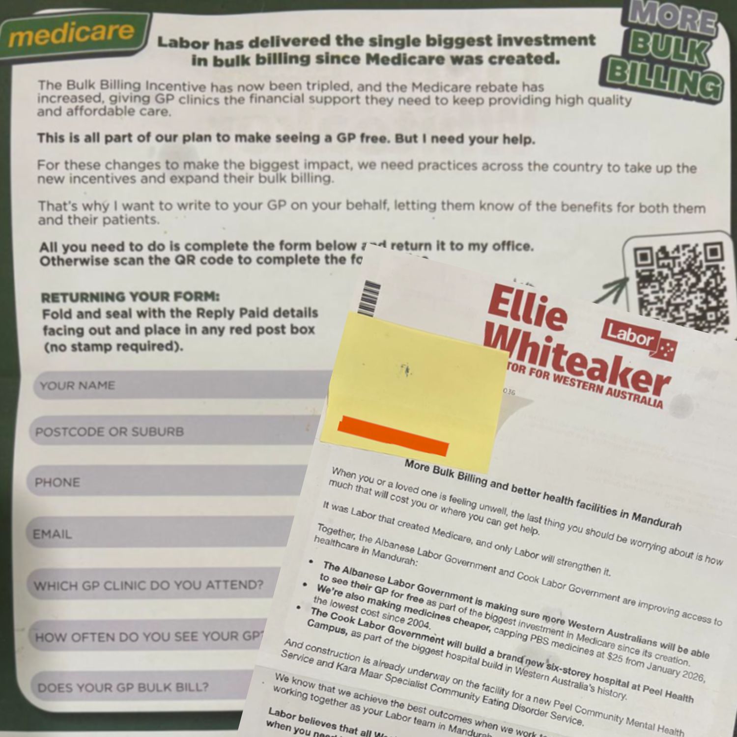 A letter from Ellie Whiteaker MP to her ccontsituents about bulk billing GP clinics.